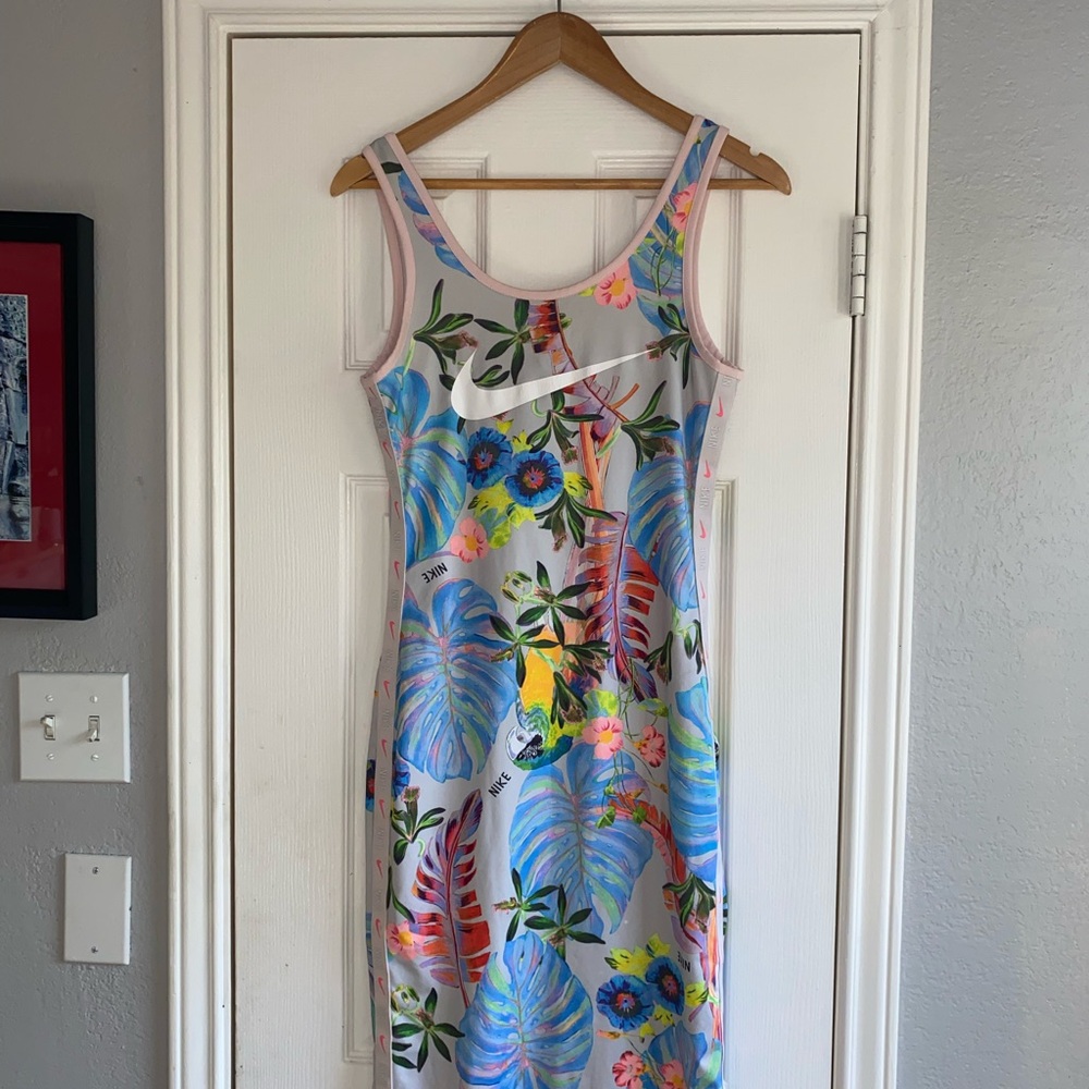 Floral Print Dress with Blue and Pink Accents